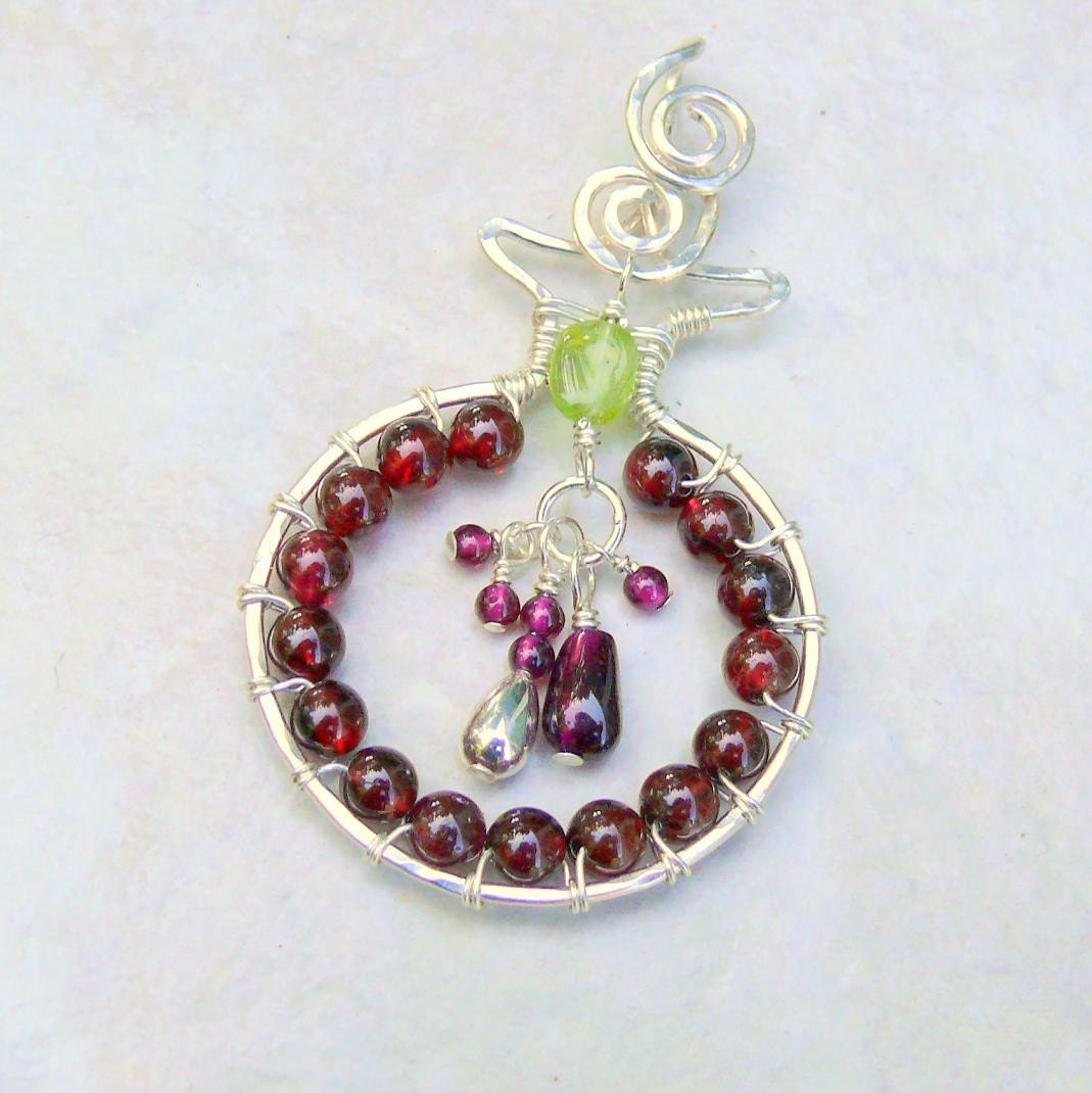 New Start Pomegranate (Rimon Tari) sterling silver and garnet pendant.