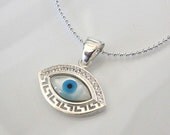 Protective, Lucky Evil Eye Necklace- Celebrity Jewelry -  Sterling Silver