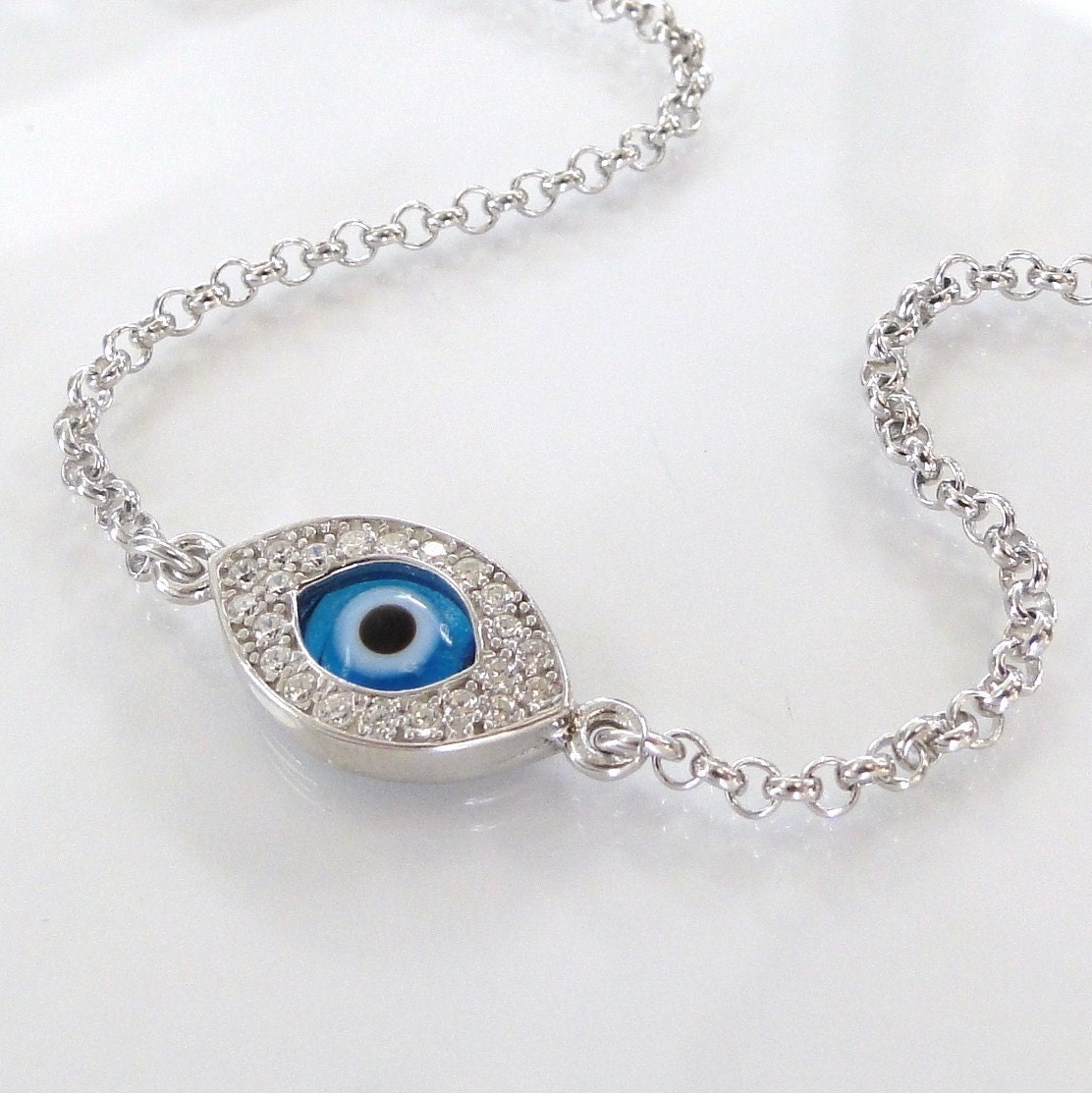 Lucky Evil Eye Bracelet As Seen On Kim Kardashian And Kelly Ripa - NEW - Celebrity Style, Sterling Silver