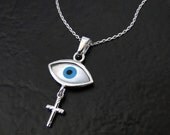 Reserved for slksasha Evil Eye And Cross Necklace- Celebrity Jewelry -  Sterling Silver