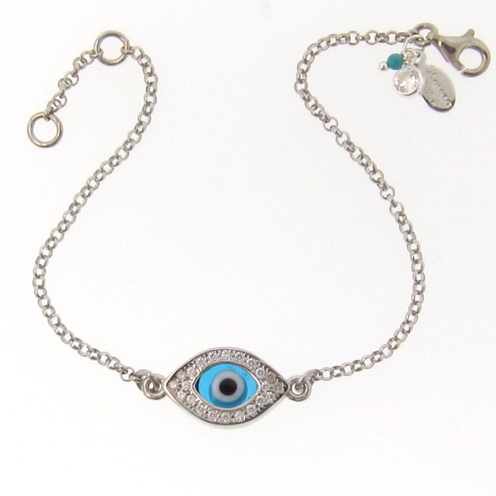 Lucky Evil Eye Bracelet As Seen On Kim Kardashian And Kelly Ripa - NEW - Celebrity Style, Sterling Silver