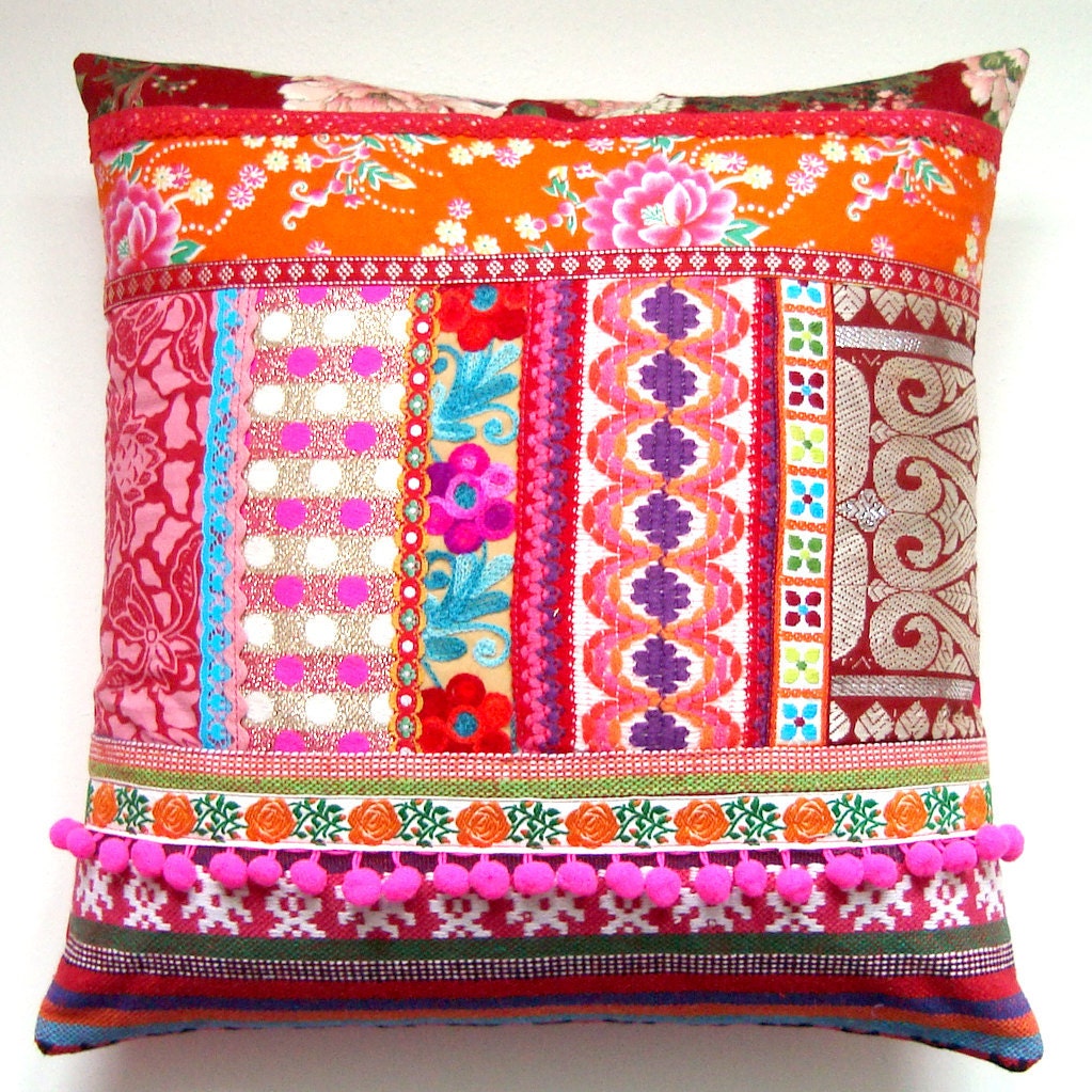 Ethnic Retro Patchwork Cushion / Pillow Cover - Stunning Unique OOak Art Pillow