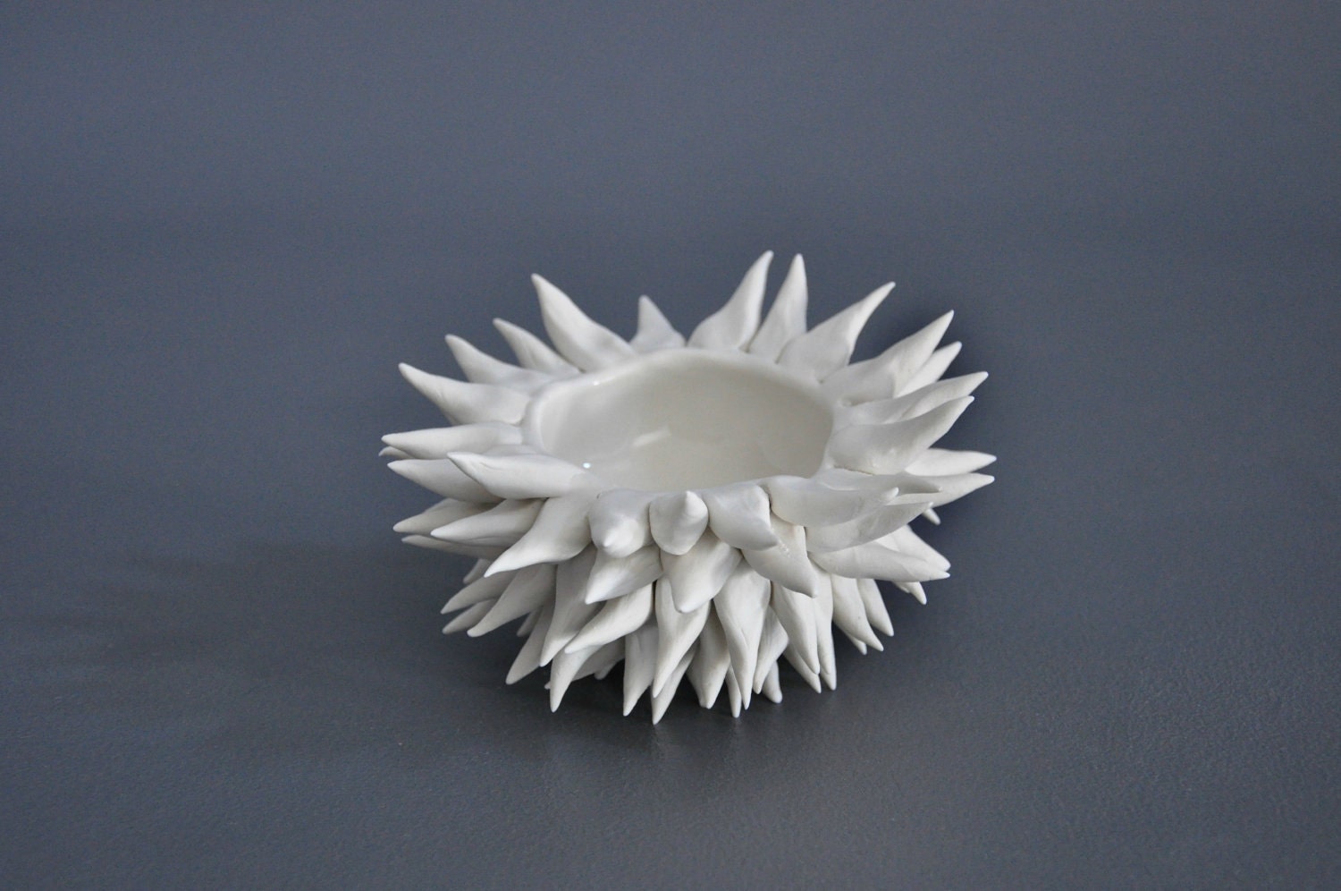 Urchin Bowl - Porcelain Ceramic Textured Sea Urchin Beach Decor Candle Holder Sculpture