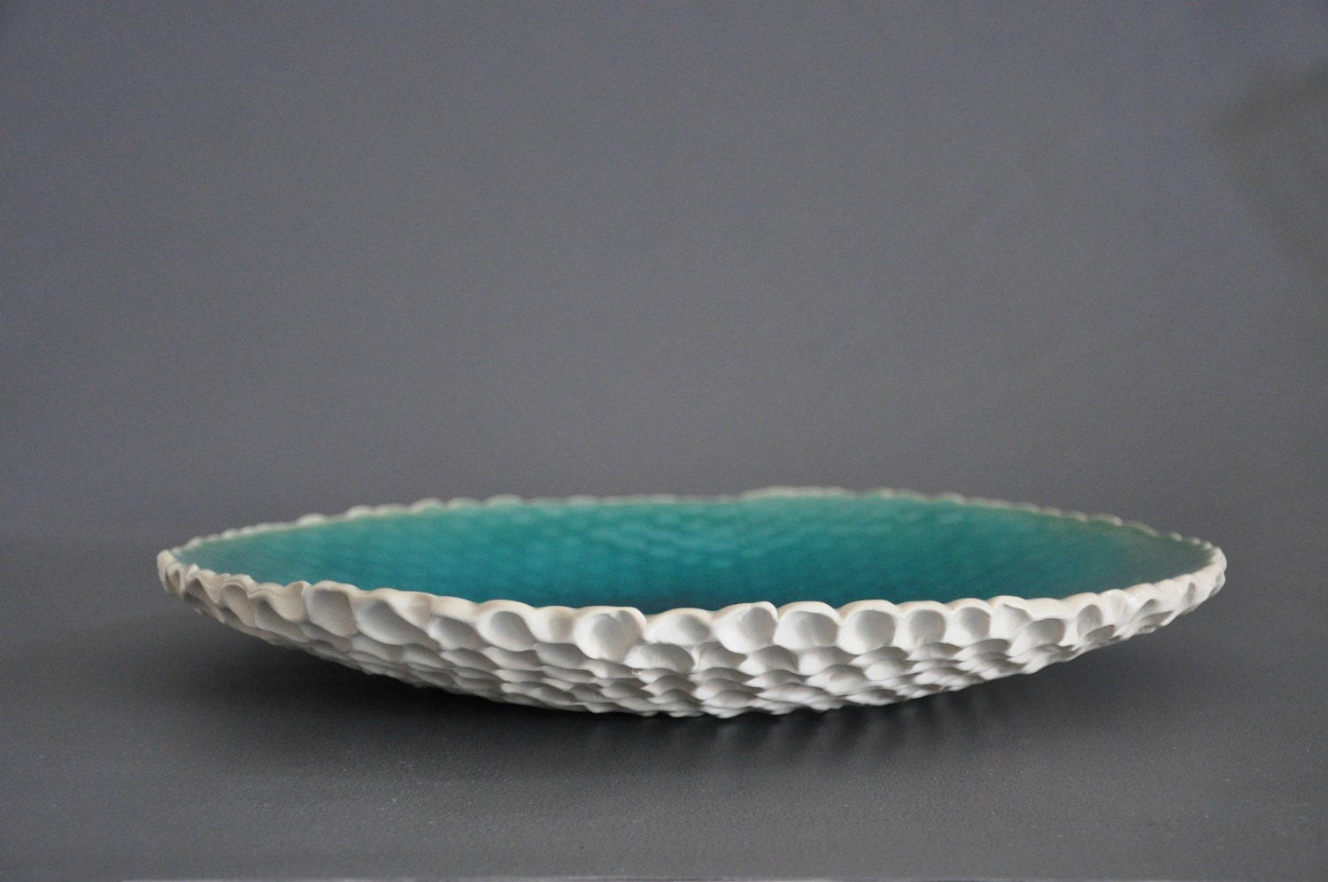 Cerulean Crackle Coral Textured Porcelain Platter - Decorative Dining Serving Centerpiece Plate Home  Decor - elementclaystudio
