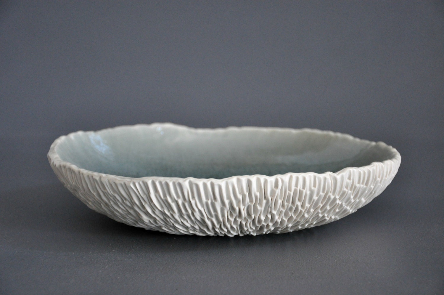 Grey Sky Geode Extra-Large Serving Bowl - White Ceramic Porcelain Centerpiece Dining Platter