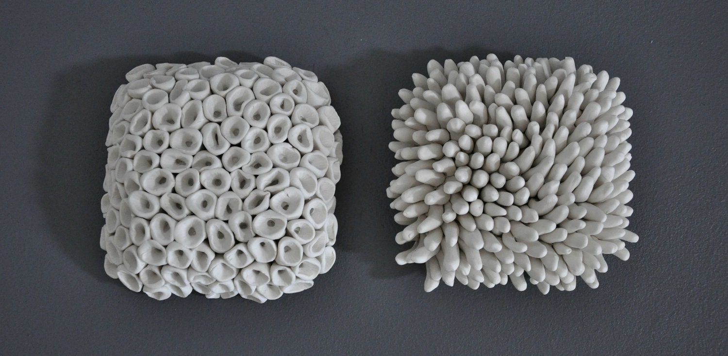 Pair Textured Porcelain Micro Tiles - Wall Sculpture Art Modern 3D Contemporary Modern Installation