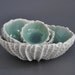Set Of 3 Copper Blue Nesting Scallop Bowls - Ceramic Porcelain Textured Bowls  Beach Coastal Decor