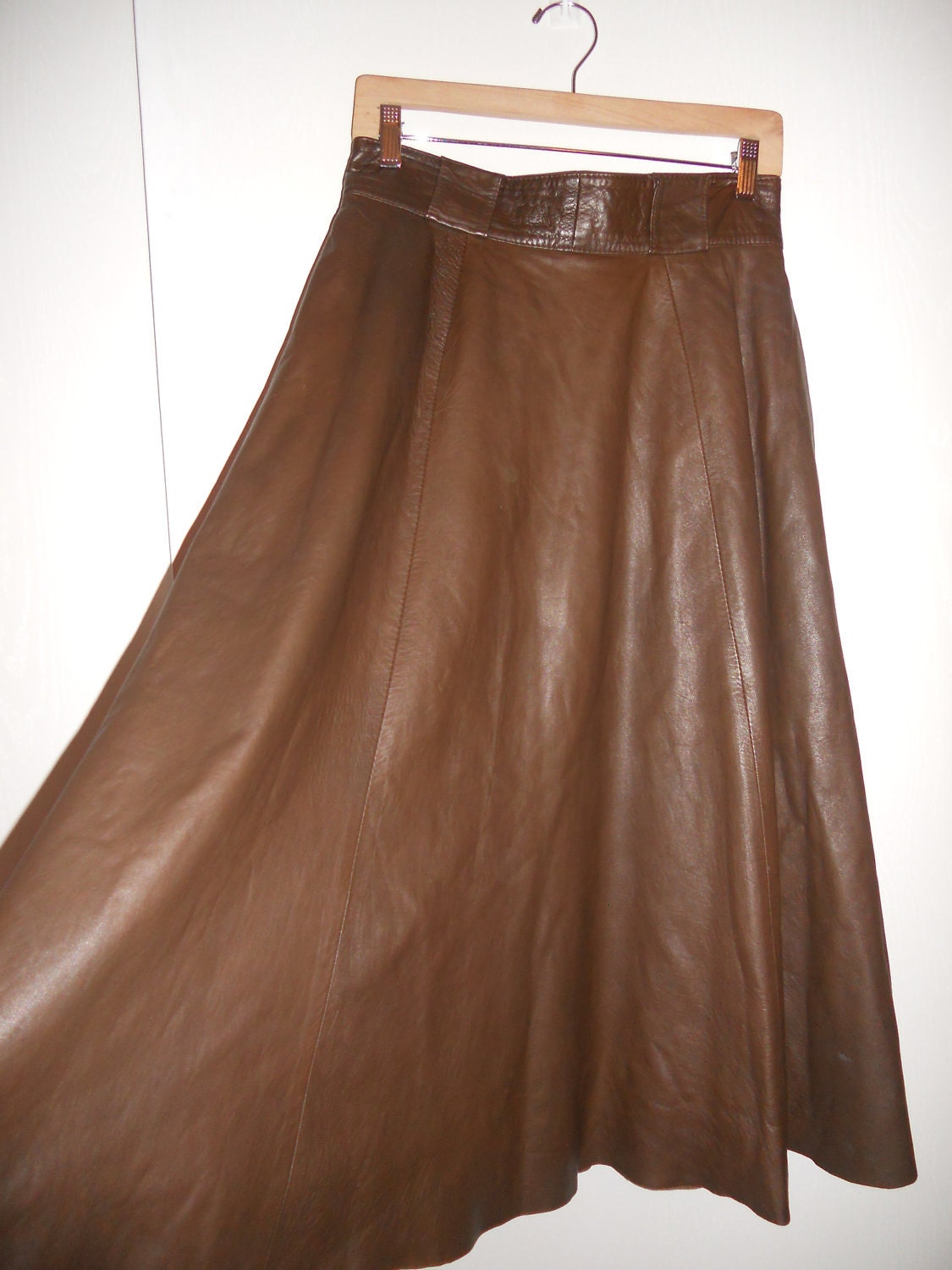 70s 80s leather brown skirt high waist skirt / Bohemiam Skirt / Rustic LEATHER SKIRT M/Medium