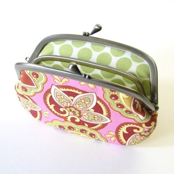 2 Section Frame Purse Pouch - Amy Butler Coral Star Paisley - SALE
