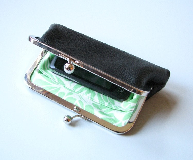 Small Black Leather Clutch Frame Purse