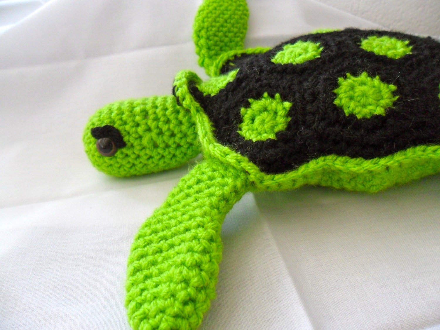 Made-to-Order - Chartreuse - Lime Green and Black Sea Turtle Plushie - 50 PERCENT donated to the Animal Rehabilitation Keep (ARK)