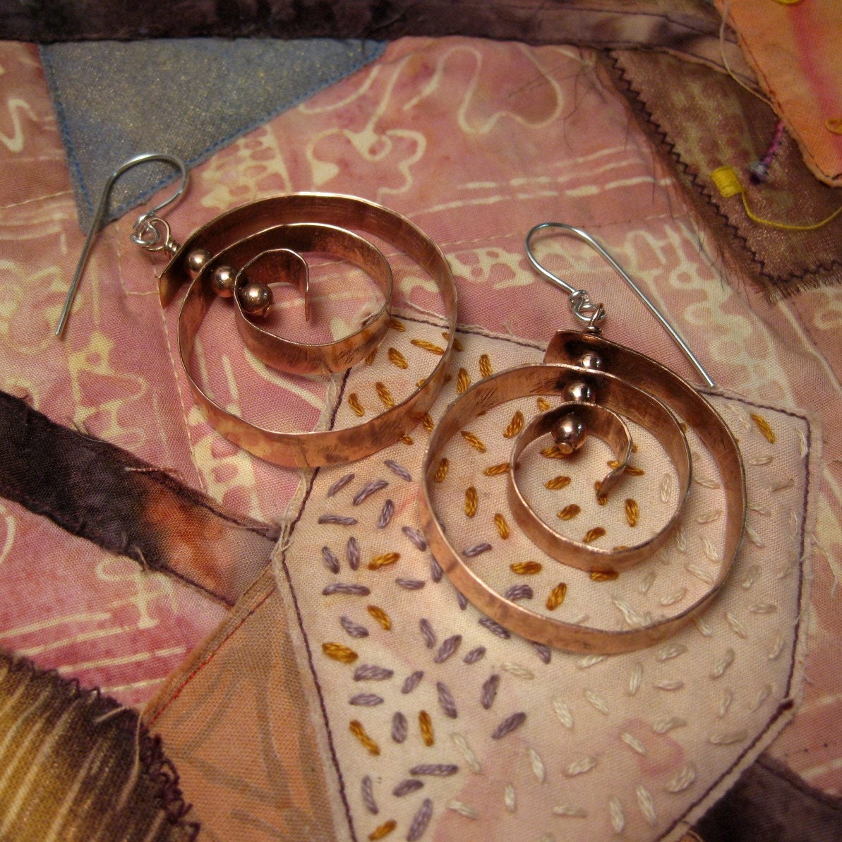 Copper Spiral Dangle Earrings