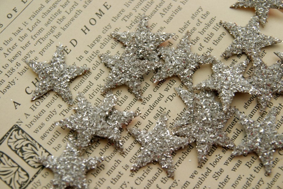 Glass Glitter Stars S I L V E R dozen