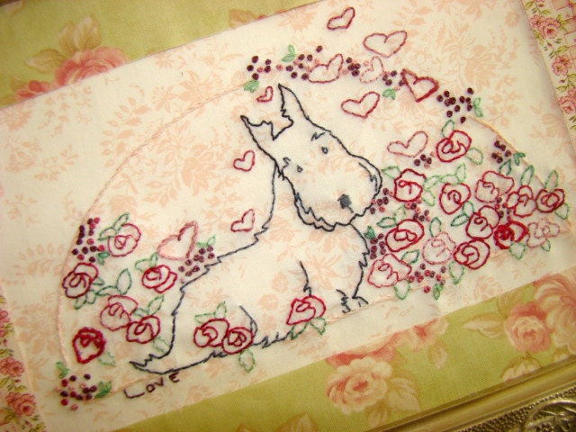 Scottie Dog Red Roses Hand Embroidery PDF Pattern Instant Download