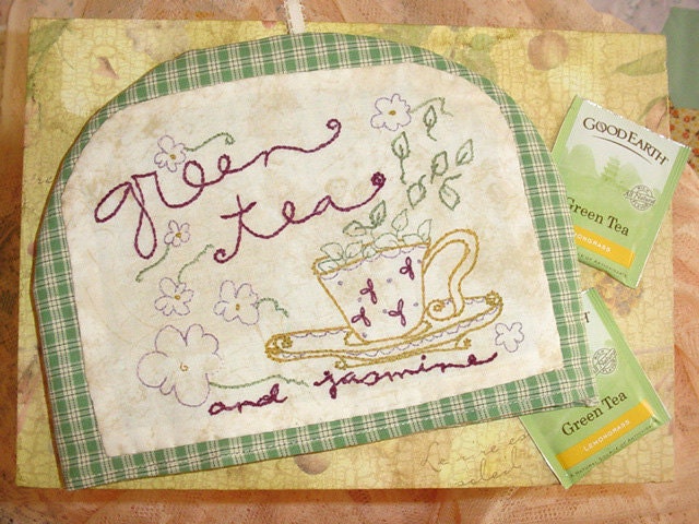 Green Tea and Jasmine Teacup Hand Embroidery PDF Pattern Instant Digital Download