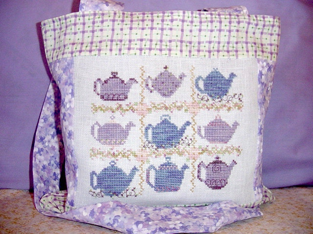 Purple Teapots Tic Tac Toe Tea Cross Stitch PDF ePattern Instant Download
