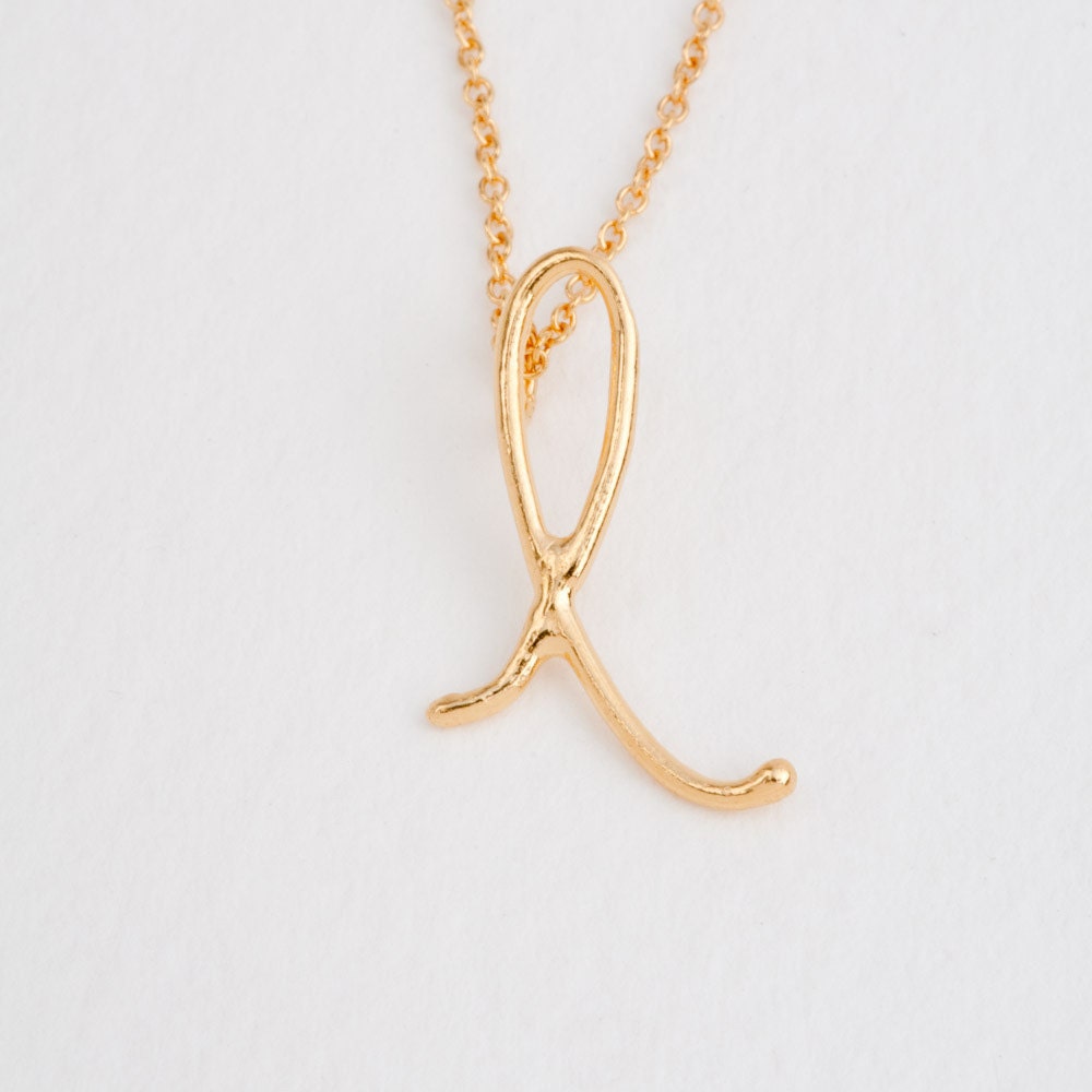 l - 18k vermeil handwritten initial pendant