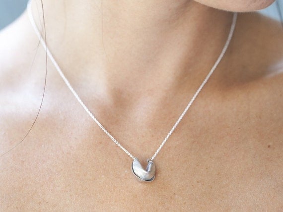 customize your fortune - 16" sterling silver fortune cookie necklace with fortune message at clasp