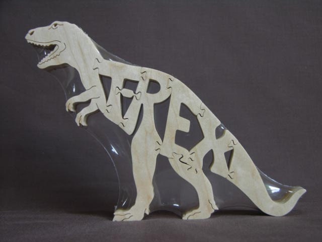 T-Rex Dinosaur  Wooden Puzzle Toy  Hand  Cut  with Scroll Saw