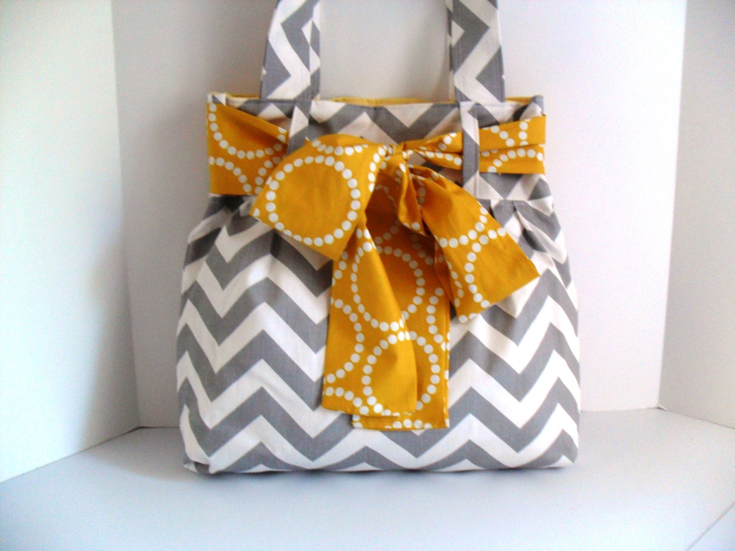 Reserved for Emma Dobbs Large Bow Handbag Made of Chevron  Fabric