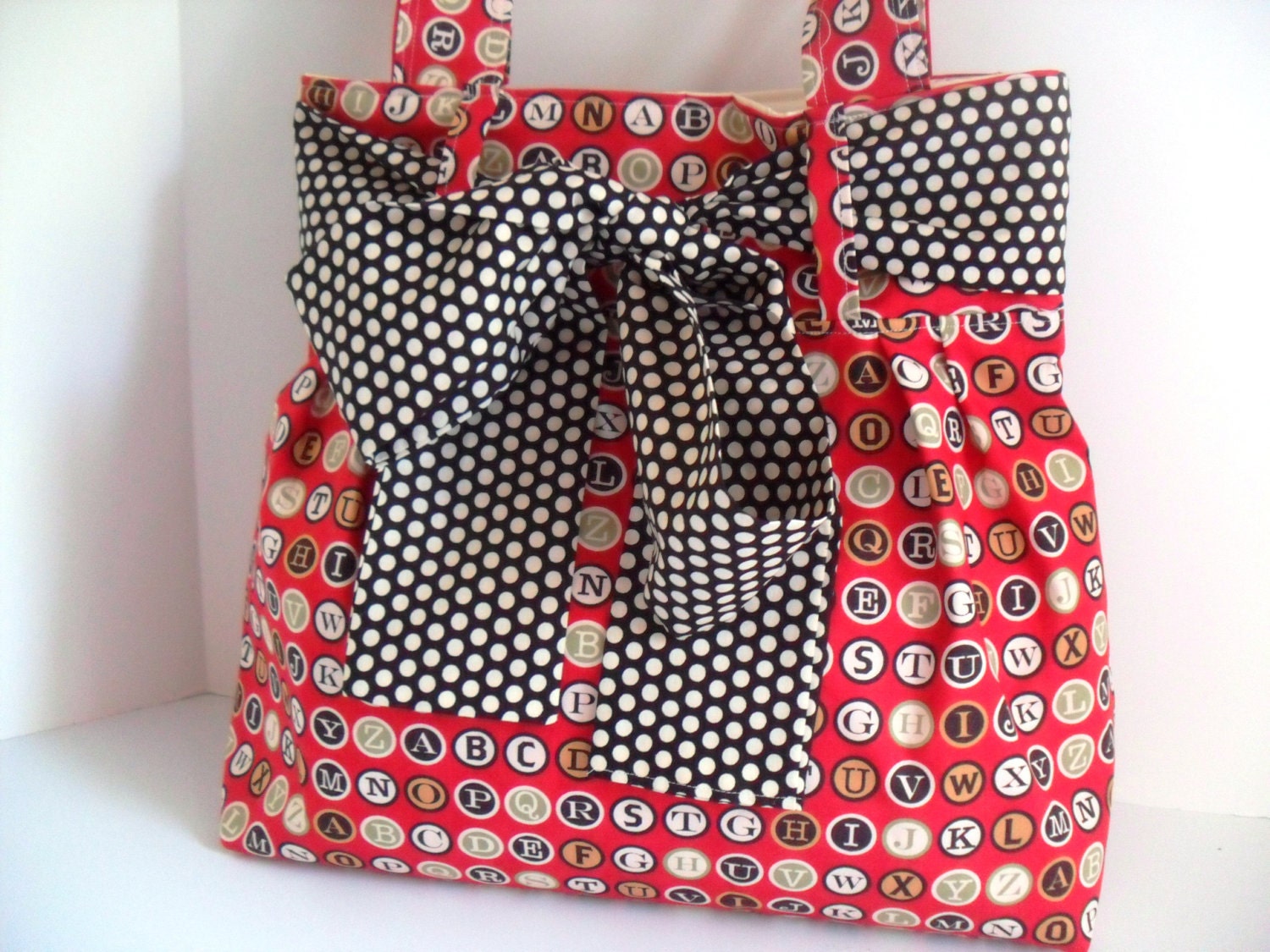 Large Bow Handbag Made of Moda Typewriter Keys Fabric