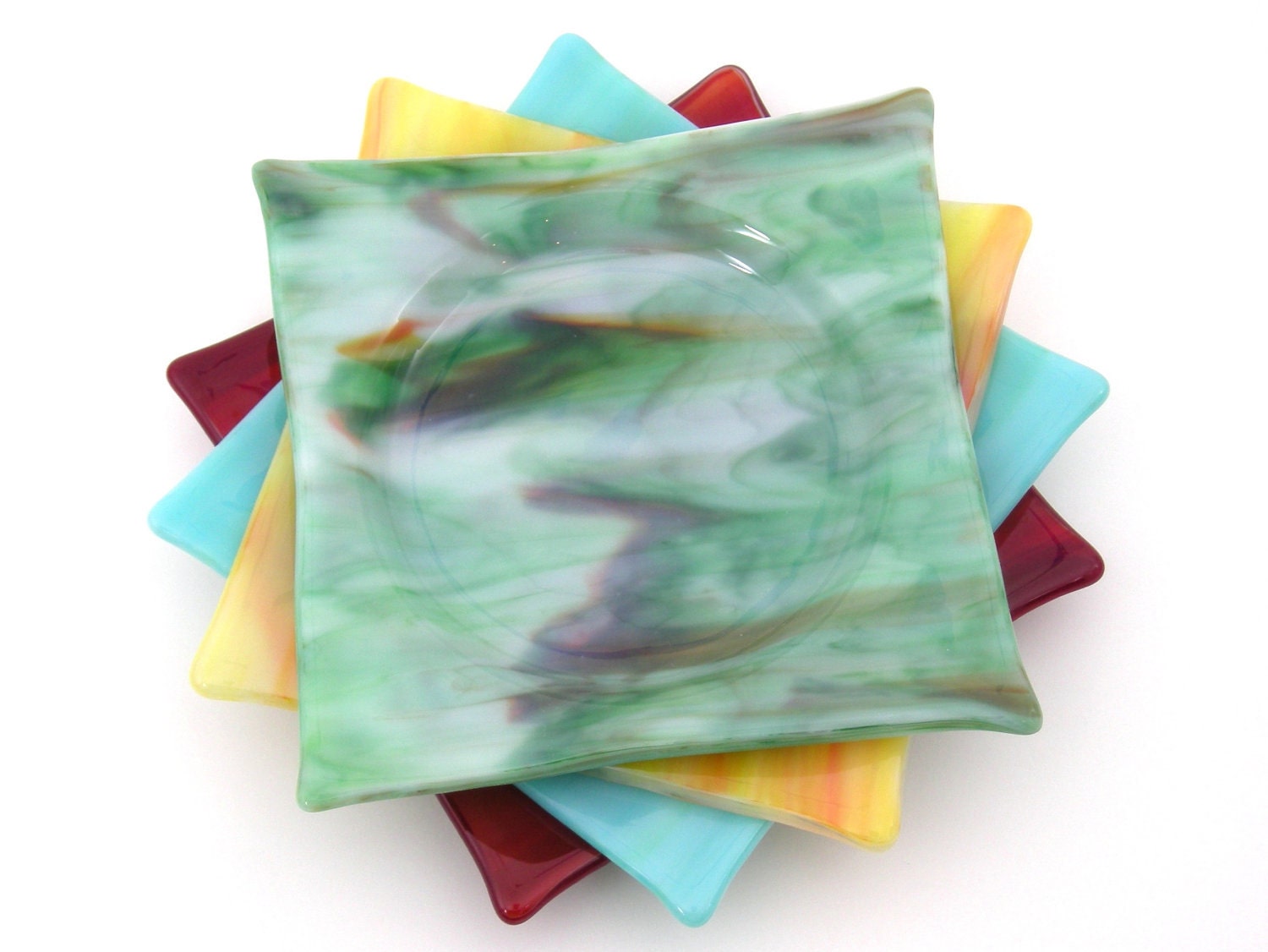 Art Glass Coasters / Stackable Fused Glass Coasters / Stained Glass Coasters - Colorful and Happy