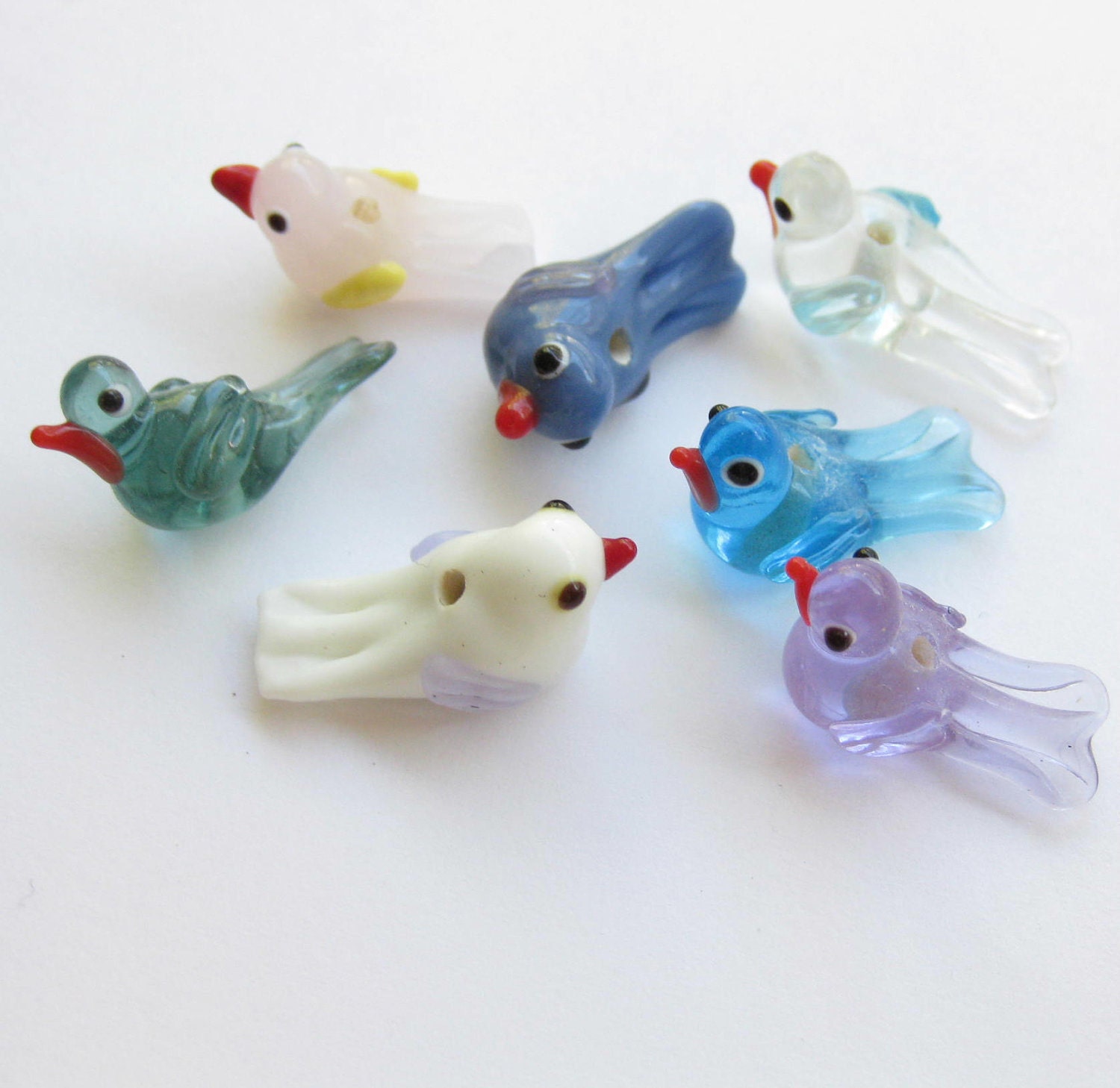 6 lampwork glass bird beads in assorted by santabarbaradesigns