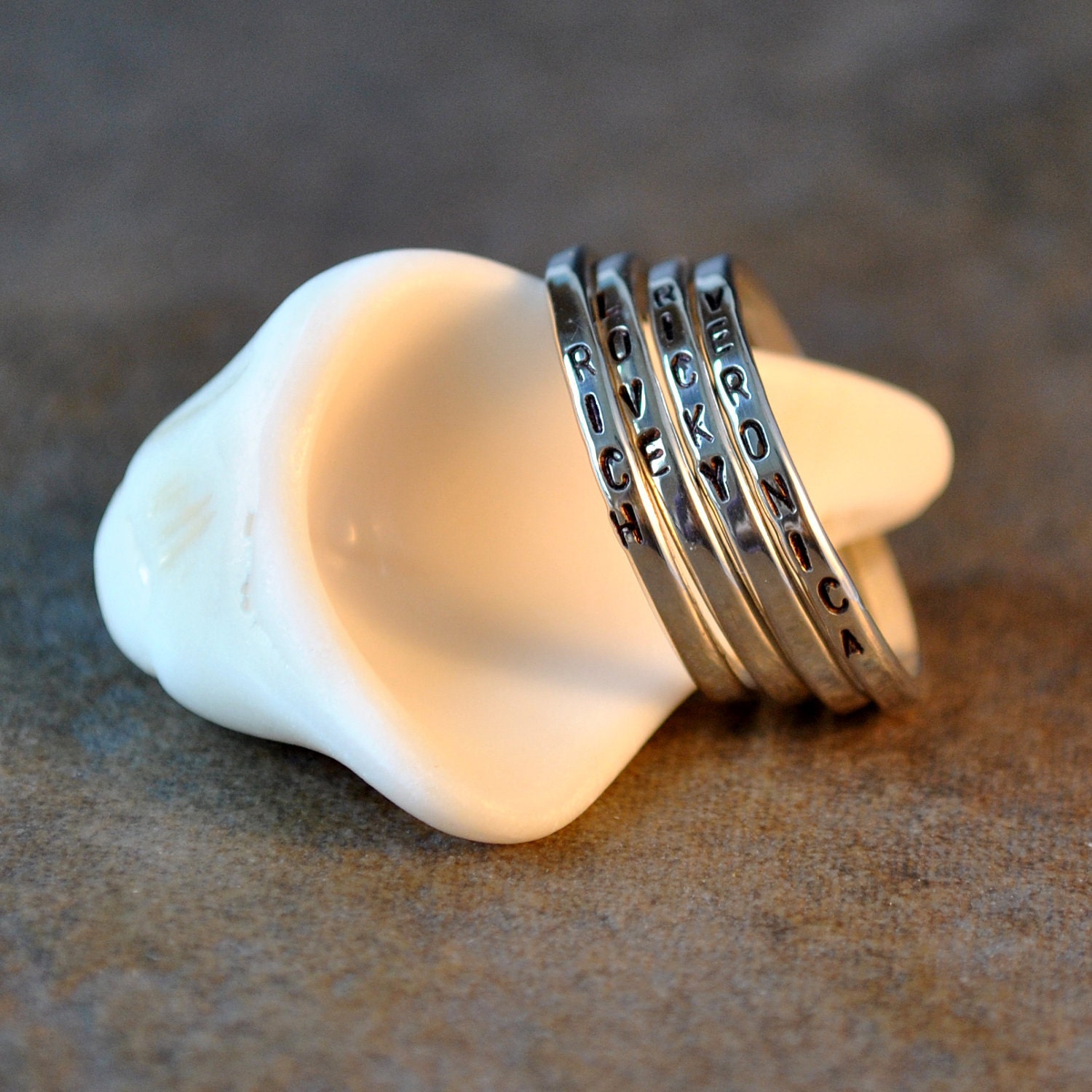 skinny ring set of 4 - sterling silver and vertical letters