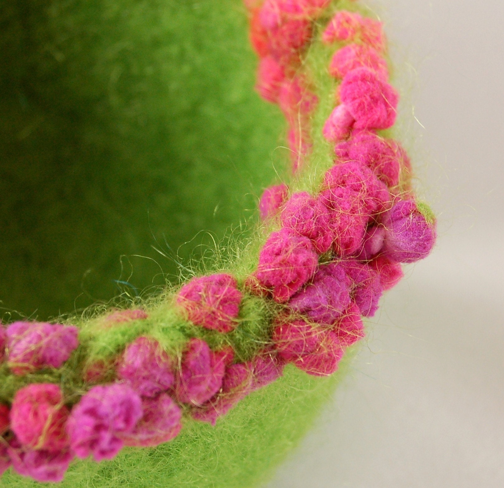 felted wool bowl small lime fuchsia bubble