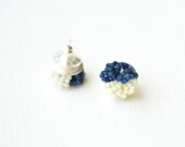 Colorblock Stud Earrings - Navy Blue and White