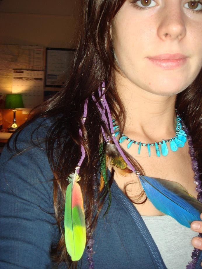 FLIGHTY feather ear cuff no-pierce unique Native American exotic earring 4 strand PURPLE