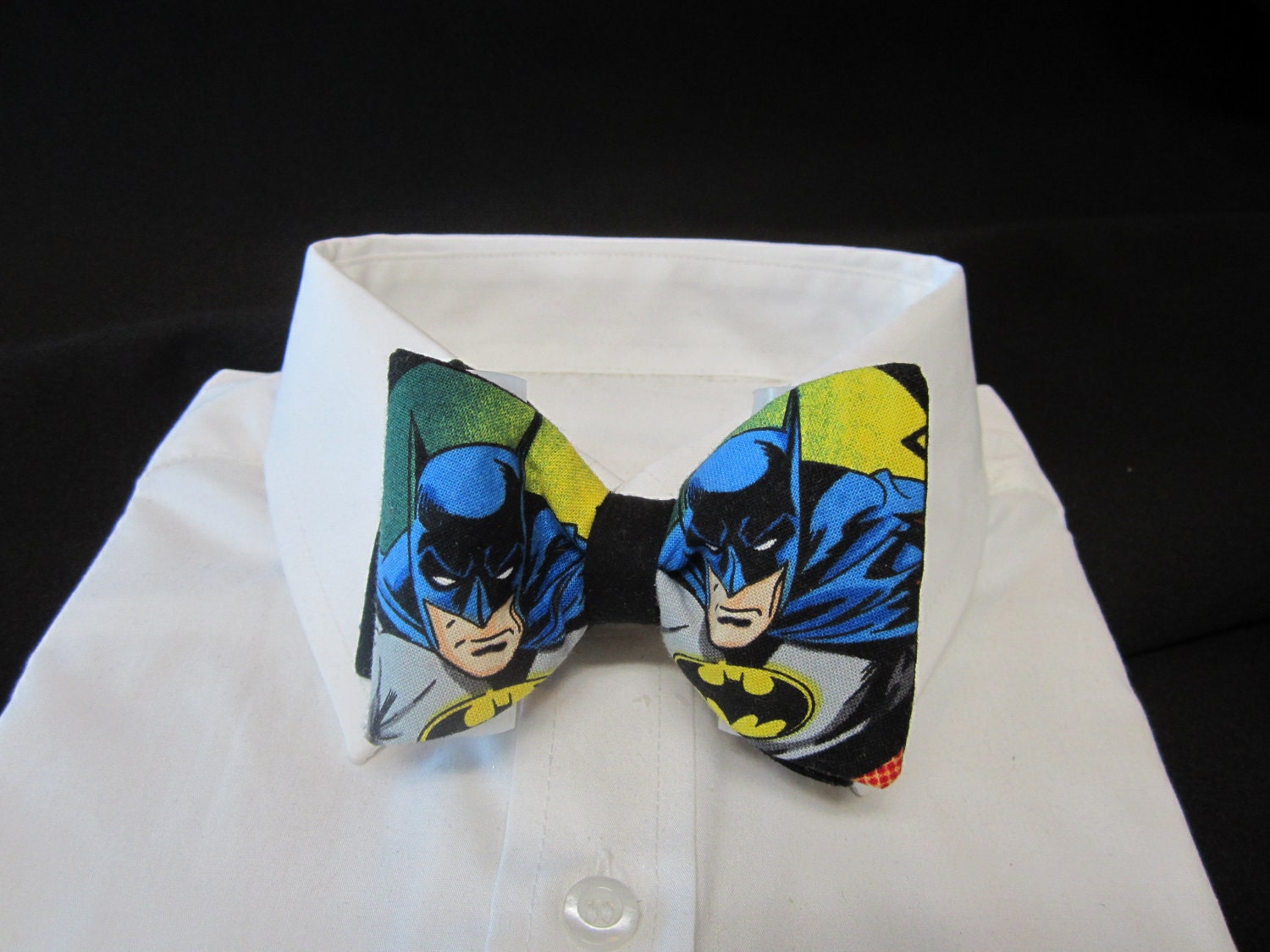 Bow tie made from Batman comics fabric featuring 2 Batmans
