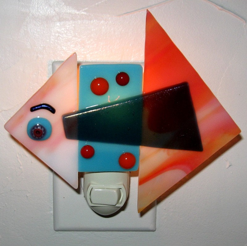 Fun Fish Fused Glass Night Light Colorful Tropical