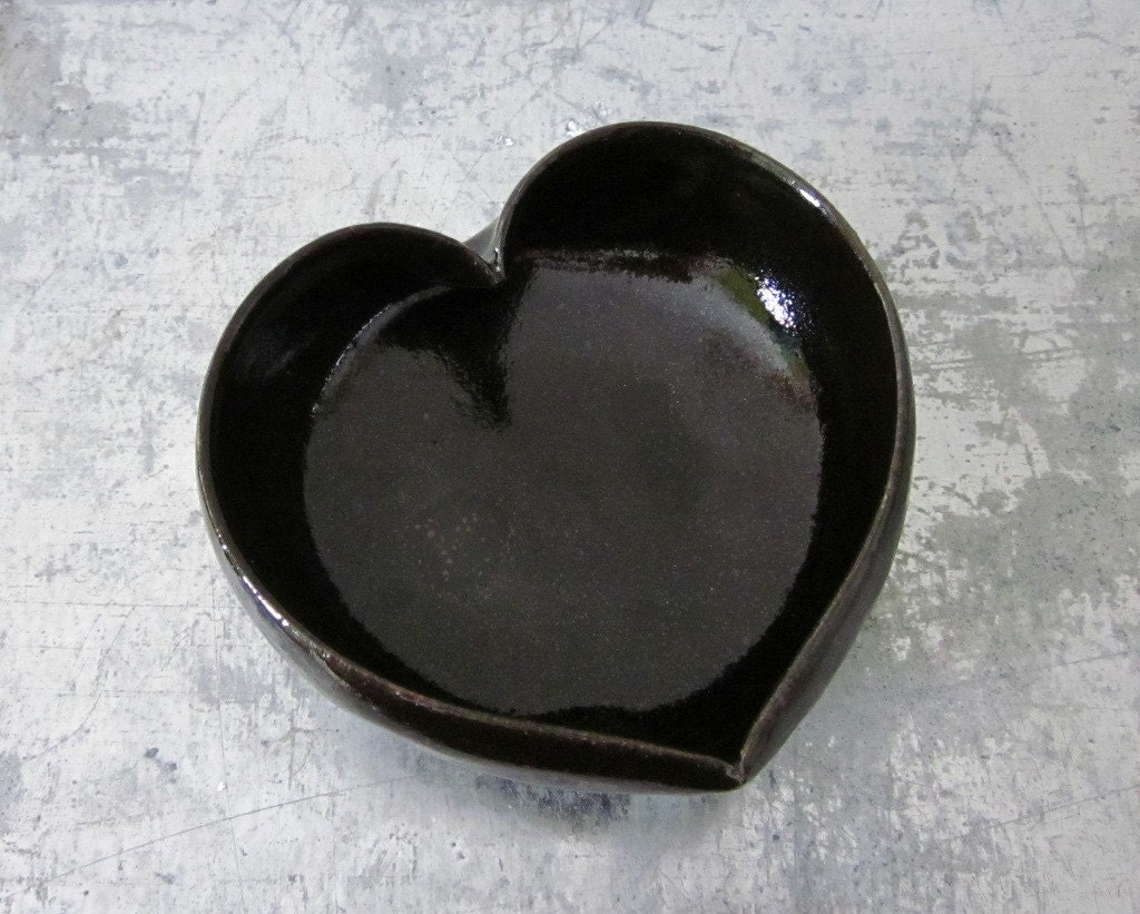 black ceramic heart bowl - 3 1/2 inches - ready to ship