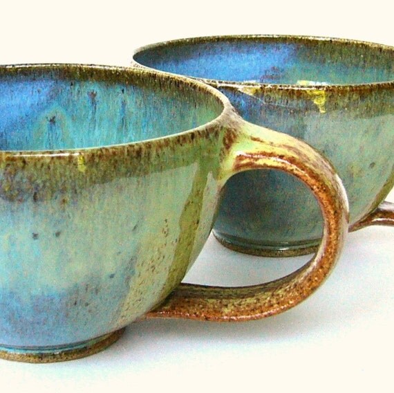2 Small Soup Cups with Handles 14 oz by JDWolfePottery on Etsy