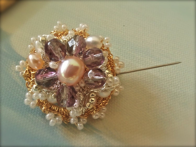 Silver Crochet Gold Crochet Lace Brooch-Wedding Pearl Brooch-Bridal Dainty Snowflake-Crochet Pin jewelry-Exclusive Stunning Sultana Mehranda