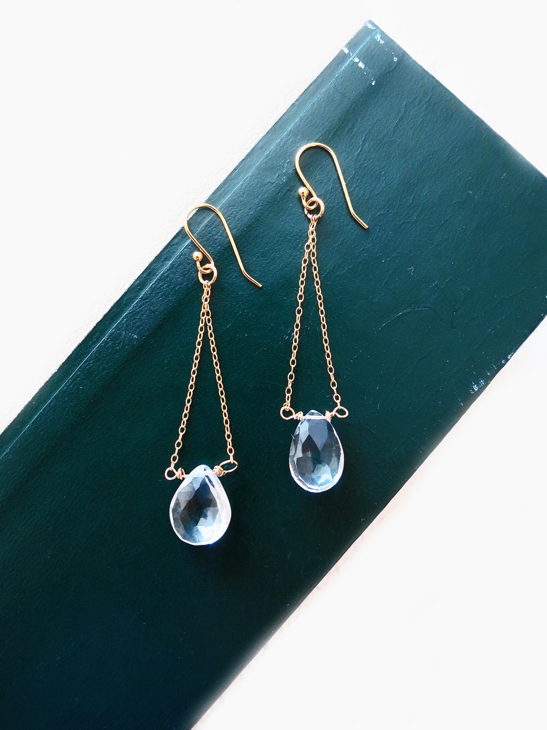 Bridal Crystal Earrings Clear Rock Crystal Quartz Briolette Gold Wedding Dangle