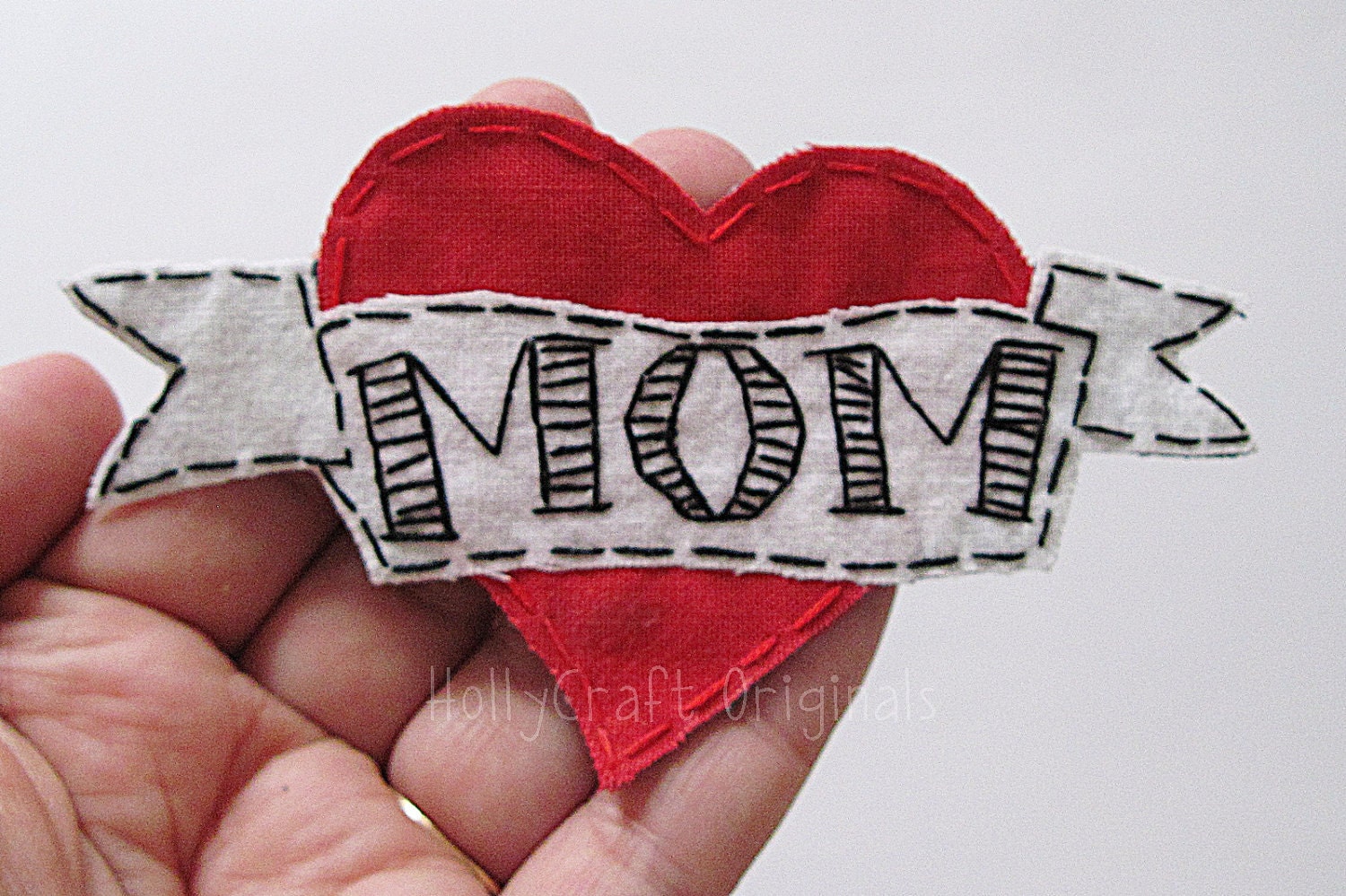 I Love Mom Heart Tattoo Applique, Heart Tattoo, Mom Heart Tattoo Embellishment, Fabric Heart Tattoo, Mom Heart- Made to Order