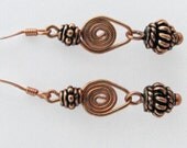 Copper Spiral Dangle Earrings with Copper Beads