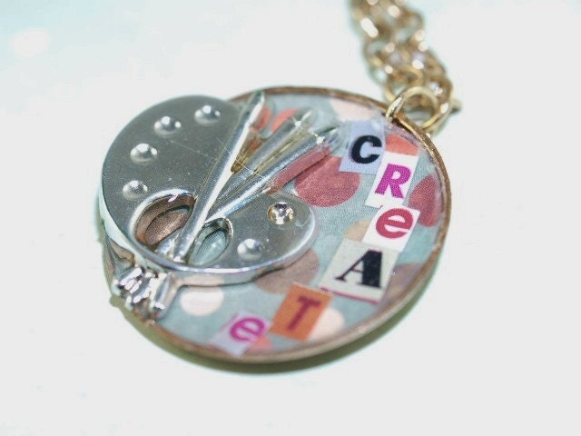 CREATE Painters Palette Mixed Media Petite Pocket Watch Case Necklace