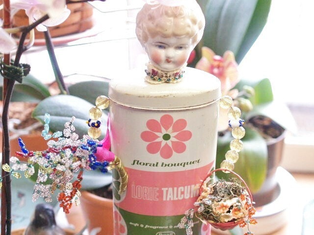 The Florist Assemblage Art Doll Sculpture Lorie Talc Tin Gardening Girl Doll