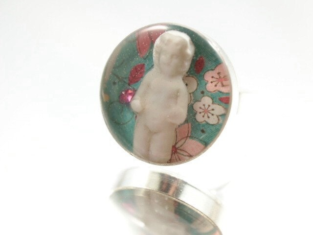 Flower Girl Frozen Charlotte Ring One-of-a-Kind Finger Art Cast Resin