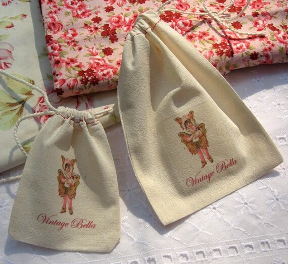 25 Custom Printed Drawstring Muslin Bags with your by vintagebella