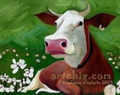 Flower Break - Brown and White Cow in Flowers - XL MAGNET