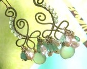 DEIRDRE - Sterling Earrings - Apatite, Aquamarine Rounds, Keishi Pearls, Chalcedony, Wire Wrapping