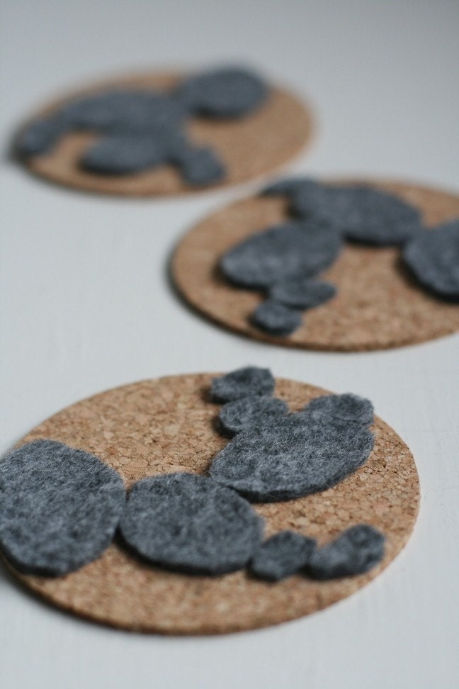 3 Cork and Felt Coasters