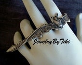 Gothic Vampire, FULL HAND BAT Ring, Heavy Sterling Silver Plate with Lovely Dark Antique, Will make for Right Or Left Hand, Please Advise