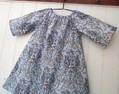 Dress tunic, grey dusty rose cotton toile - any sleeve length - 12m 18m 2 3 4 5 6