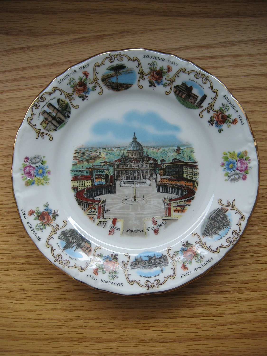 Souvenir plate of Italy featuring St. Peters Basilica by overlook