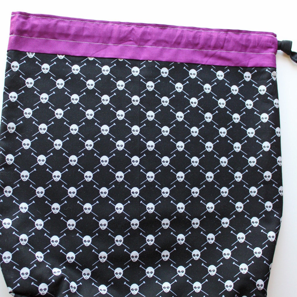 Lg Knitting Project Bag - Yarn Pirates - New Fabric - plum lining